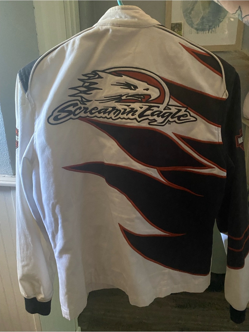 Harley-Davidson White Jacket with Black and Orange Accents
